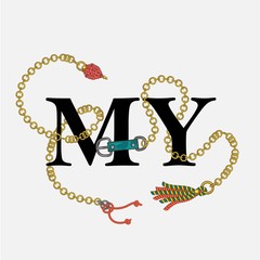 jewelry made of magnificent luxury elements in the Baroque style entwine and adorn different words