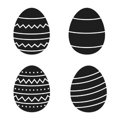Vector easter eggs icons isolated on white background. Set of 4 eggs icons. Black and white decorative elements.