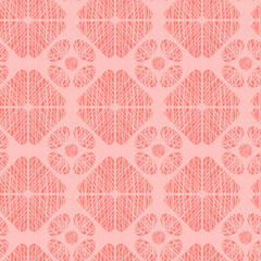 Vector textured geometrical shapes seamless pattern backdrop in coral color. Ovals, circles, triangles with rounded angles combined into this modern design for packaging background, fabric, cards.