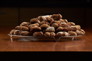 Stack of cookies in a modern kitchen just cooling out of the oven