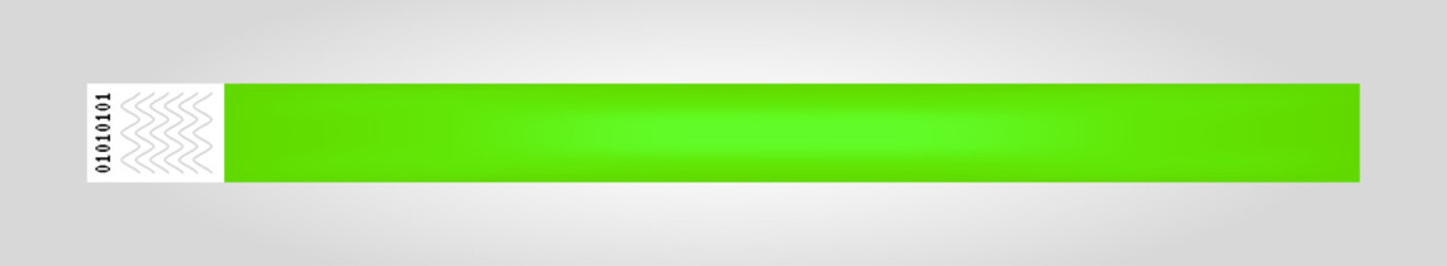 Obraz premium Vector illustration of luminous neon green cheap empty bracelet or wristband. Sticky hand entrance event paper bracelet isolated. Template or mock up suitable for various uses of identification.