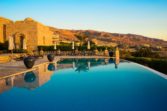 Infinity pool in resort near Dead Sea, Madaba Governorate, Jordan