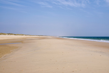 Fototapeta na wymiar The deserted atlantic littoral of Coto de Donana National Park in Andalusia, Spain