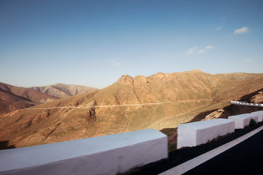 Road on mountainside, Calle de Regla, Fuerteventura, Canary Islands, Spain