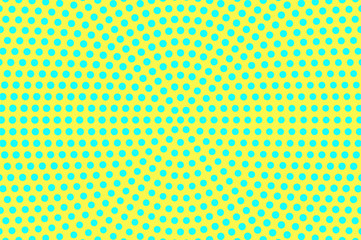 Yellow blue color halftone vector background. Round halftone texture. Centered dotwork gradient.