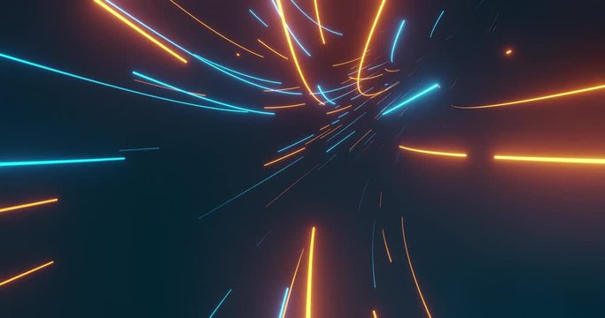 Motion graphic 4K seamless loop of flying into digital technologic tunnel. Futuristic technology abstract background with lines for network, big data, data center, server, internet, speed. 3D render