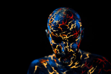 Man's  Face Painted in Neon UV Lava