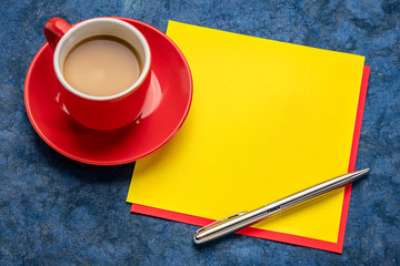 blank reminder note with coffee