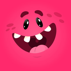 Vector funny moster square monster faces with different emotions, smiles, emoticon set for messenger, sticker, social media, animation, comic, newsletter, poster, banner, logo, icon, avatar.
