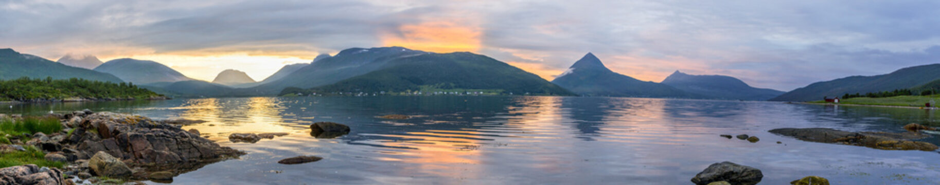 sunset colors over the fjord on Senya island in Norway