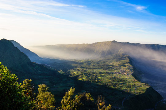 Indonesia, Java, Bromo Tengger Semeru National Park, Mount Bromo volcanic crater at sunrise, Indonesia