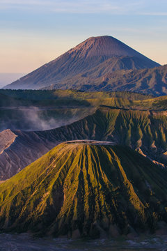 Indonesia, Java, Bromo Tengger Semeru National Park, Mount Bromo volcanic crater at sunrise