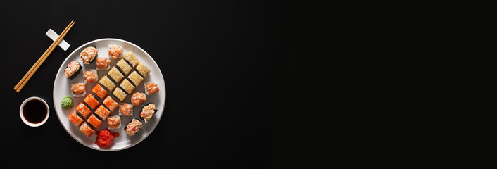 Sushi set on plate with ginger and wasabi © Prostock-studio