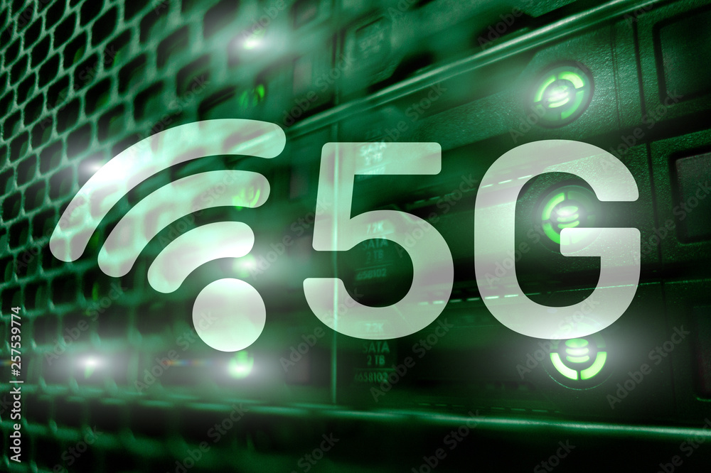 Wall mural 5g network, 5g internet connection concept in digital background. smart communication network concep