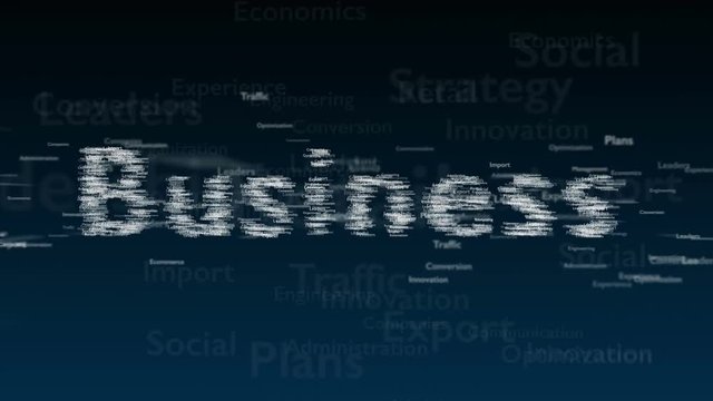 The word business appears centered on the right side of the screen and then shifts to the center. Video 4K. Business. Title the business.