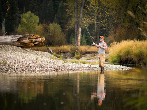 Man fishing in river