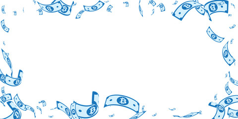 Obraz premium Bitcoin, internet currency notes falling. Random B