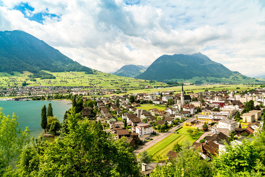 Landscape with Ennetburgen village and Lucerne Lake, Switzerland