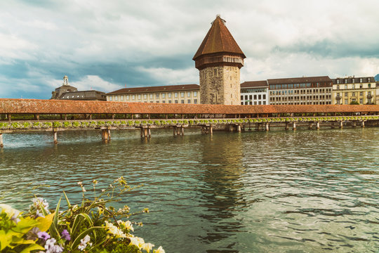 Chapel Bridge with tower,Lucerne, Switzerland