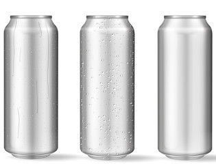 Realistic aluminum cans with water drops