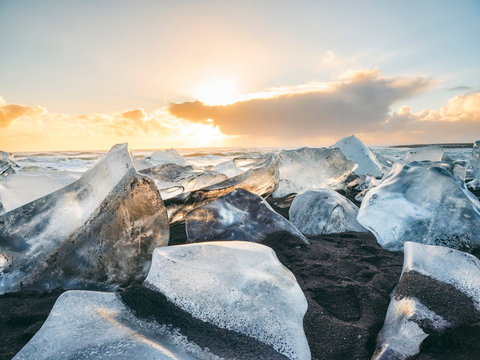 Ice chunks on Jokulsarlon beach, Iceland