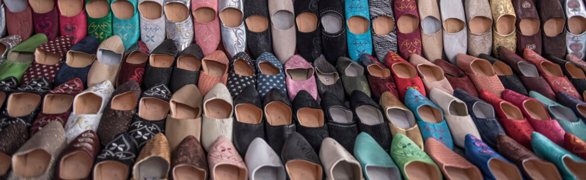 Babouches for sale in souk, Marrakesh, Morocco