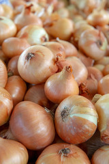 Fresh onions. Onions background. Ripe onions. Onions in market