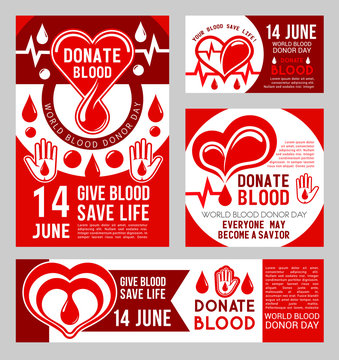 Donate blood medical banners with red heart
