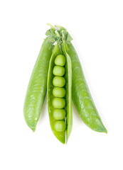 green peas in pods on a white background