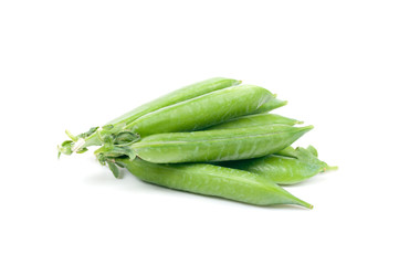 green peas in pods on a white background