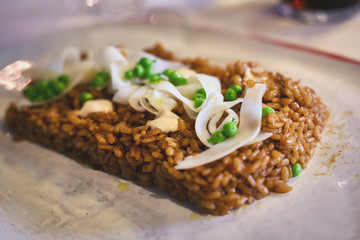 Traditional Spanish dish rice and squid