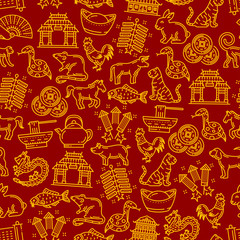 Chinese horoscope signs seamless pattern