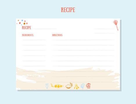 Modern Recipe card template set for cookbook. Menu Creator Vector Illustration. Kitchen food template