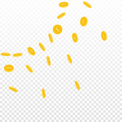 American dollar coins falling. Scattered sparse US