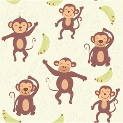 childish jungle texture with monkeys and jungle elements. seamless pattern vector illustration