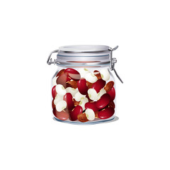 Glass jar with lid with beans inside