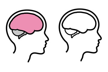 Head and brain on a white background. Vector illustration. 