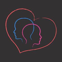 Heart and loving couple. Vector illustration. 