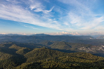 Obraz na płótnie Canvas View of the Caucasus range from the observation tower from Mount Akhun in Sochi, Russia
