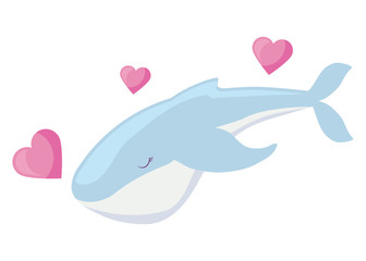 cute whale with hearts love