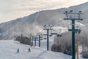 Scenic ski resort with ski lifts in Park City Utah