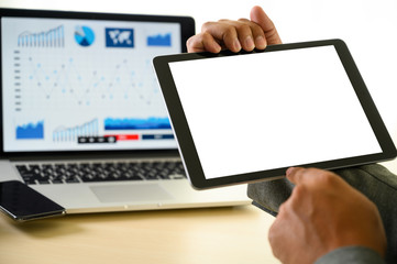 man  hands multitasking man using tablet close up close up working in office