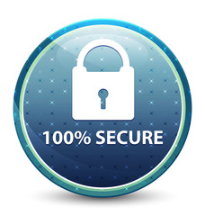 100% secure shiny sky blue round button