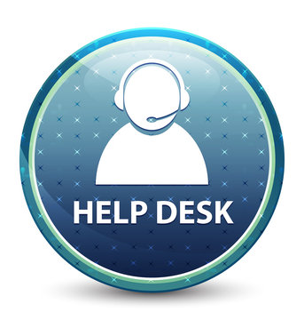 Help desk (customer care icon) shiny sky blue round button