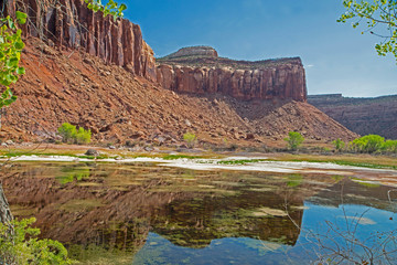 Water reflections in a natural water hole in Canyonlands.