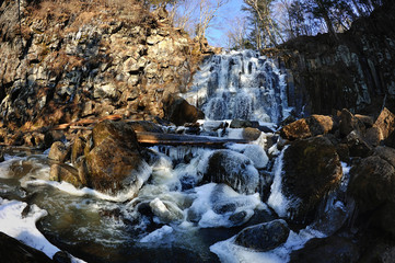 waterfall Gorbatiy in november, Primorskiy kray, Russia - 257559589