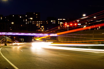 Fototapeta na wymiar Car Light Streaks from Busy Road in Rosslyn, VA