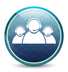 Customer care team icon shiny sky blue round button