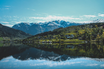 norwegian fjord and mountain town