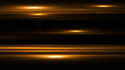 golden frame. Shining rectangle banner    gold lines with light effects  on black  background